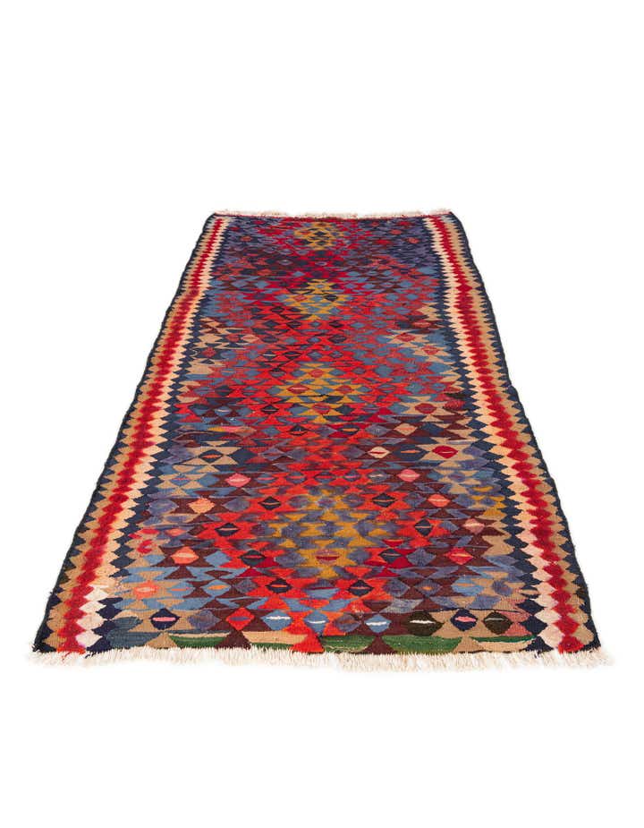 3' 10 x 7' 5 Hand Woven Kilim Fars Wool Runner Rug