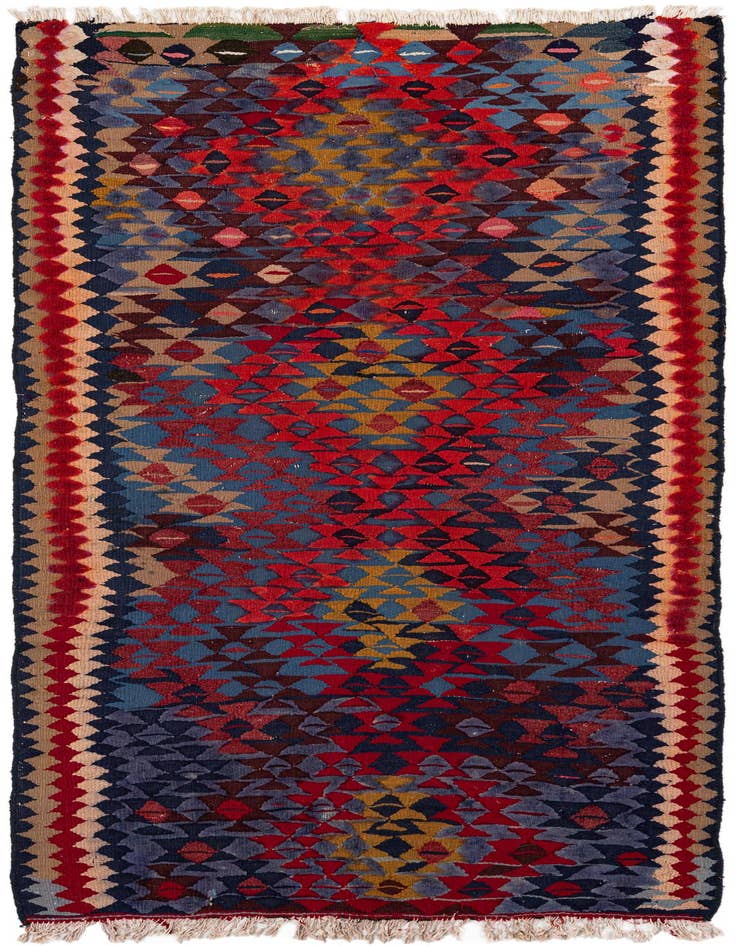 Detail image of 3' 10 x 7' 5 Hand Woven Kilim Fars Wool Runner Rug
