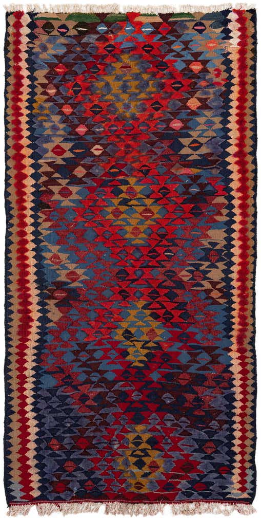 3' 10 x 7' 5 Hand Woven Kilim Fars Wool Runner Rug