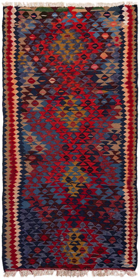 Detail image of 3' 10 x 7' 5 Hand Woven Kilim Fars Wool Runner Rug
