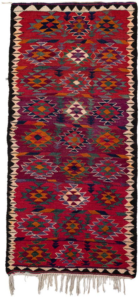 Detail image of 4' 5 x 9' 9 Hand Woven Kilim Fars Wool Runner Rug