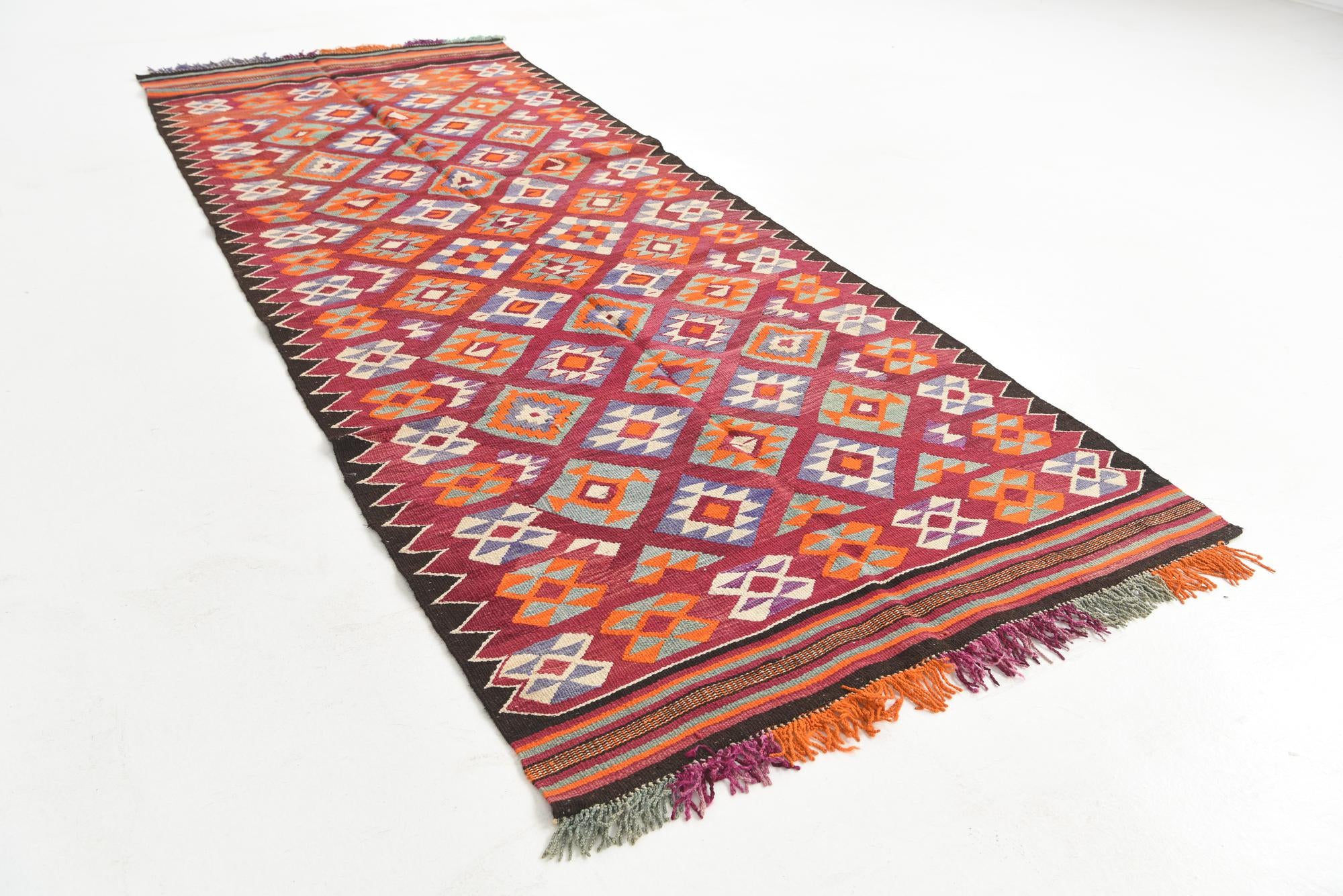 4' 5 x 11' 1 Hand Knotted Kilim Fars Persian Wool Runner Rug