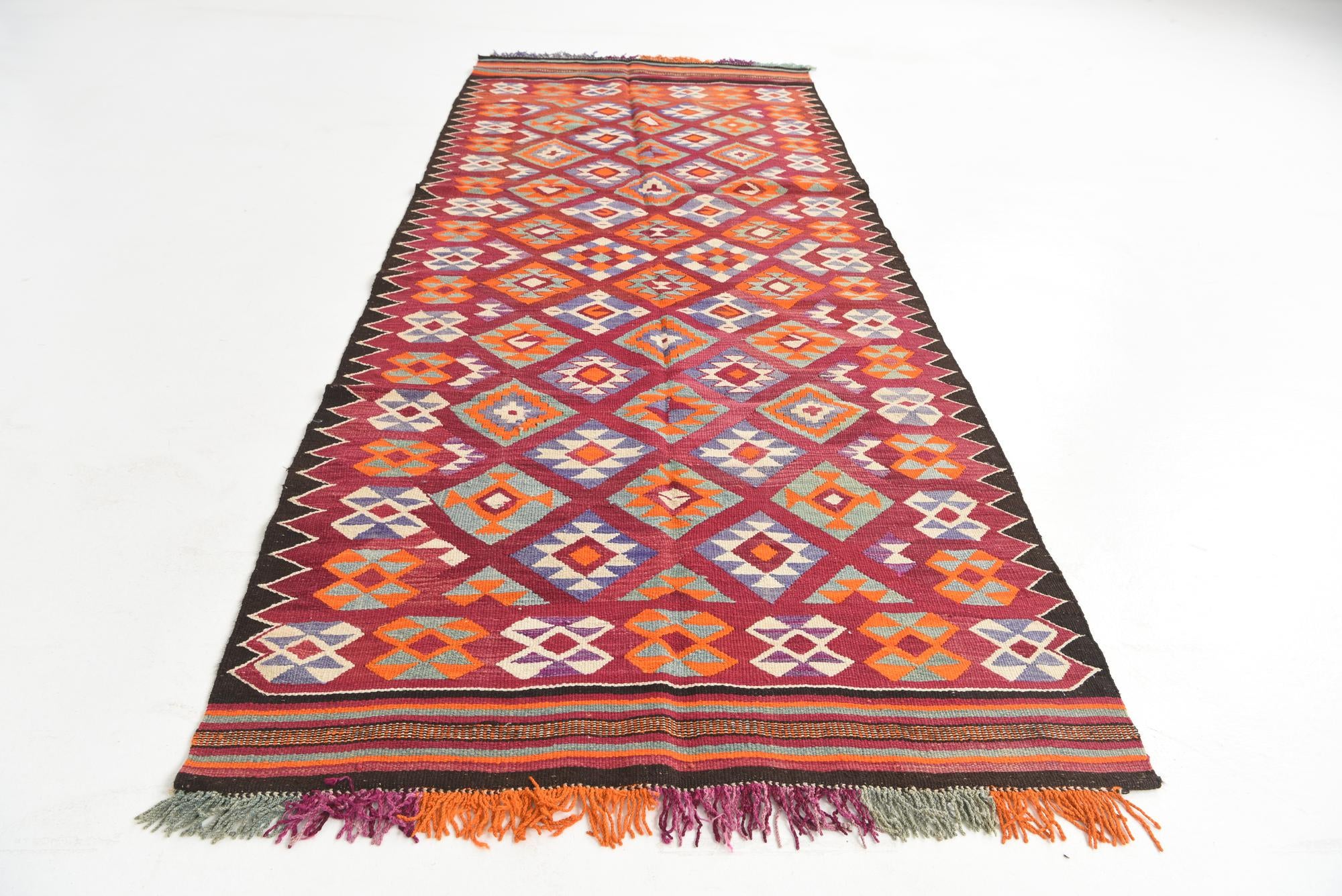 4' 5 x 11' 1 Hand Knotted Kilim Fars Persian Wool Runner Rug