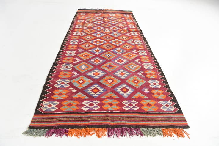 Detailansicht von 135cm x 340cm Handgeknüpft Kilim Fars Persisch Wolle Läufer Teppich