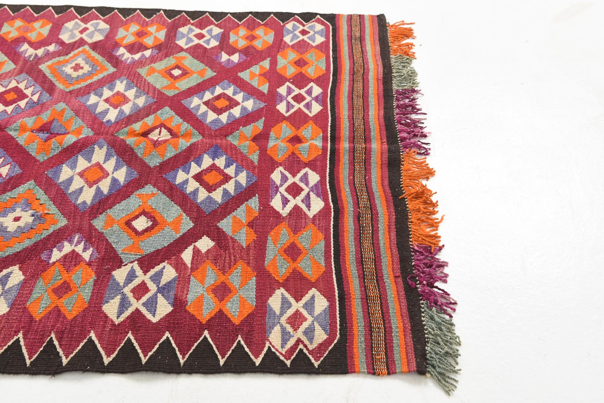 4' 5 x 11' 1 Hand Knotted Kilim Fars Persian Wool Runner Rug