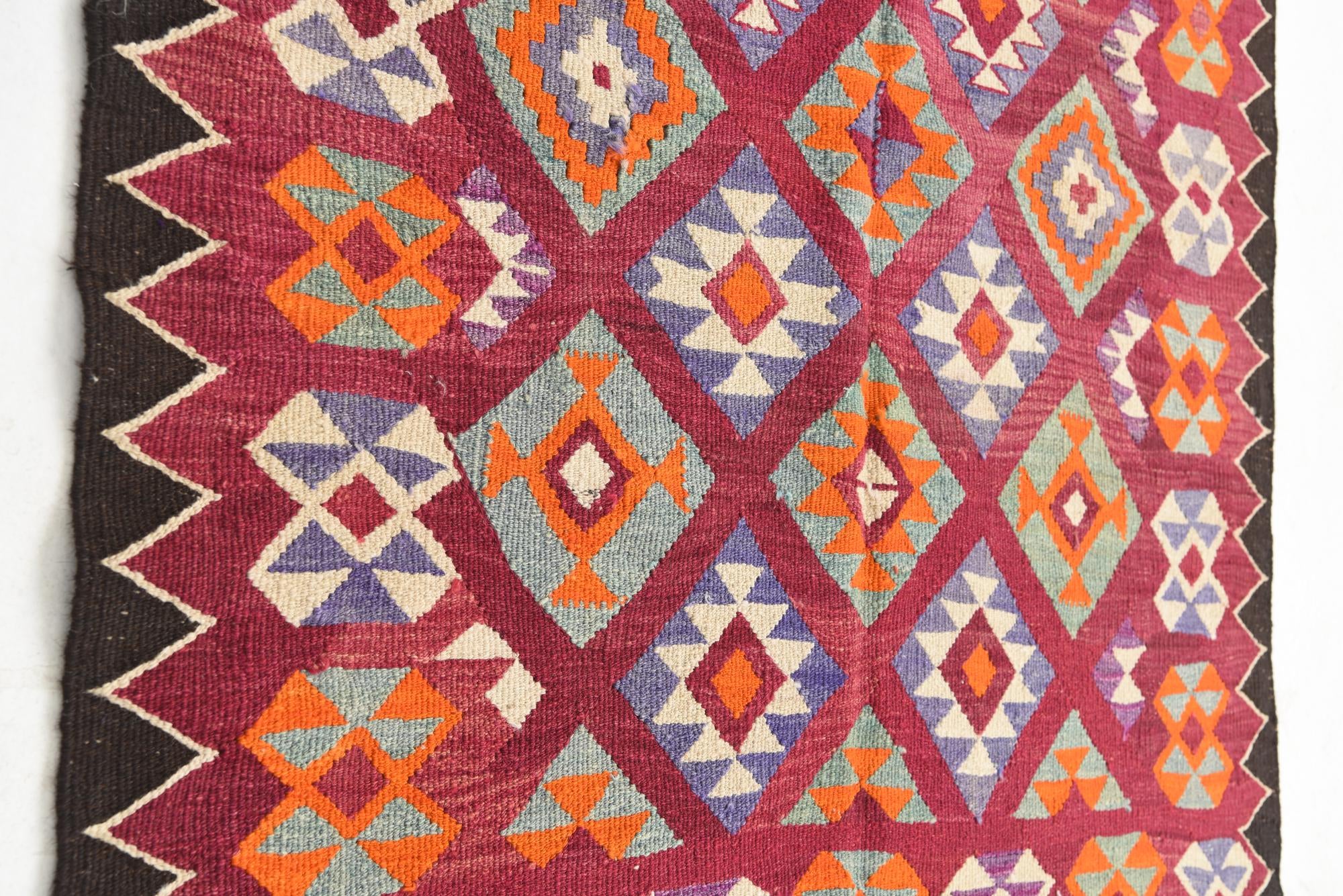 4' 5 x 11' 1 Hand Knotted Kilim Fars Persian Wool Runner Rug