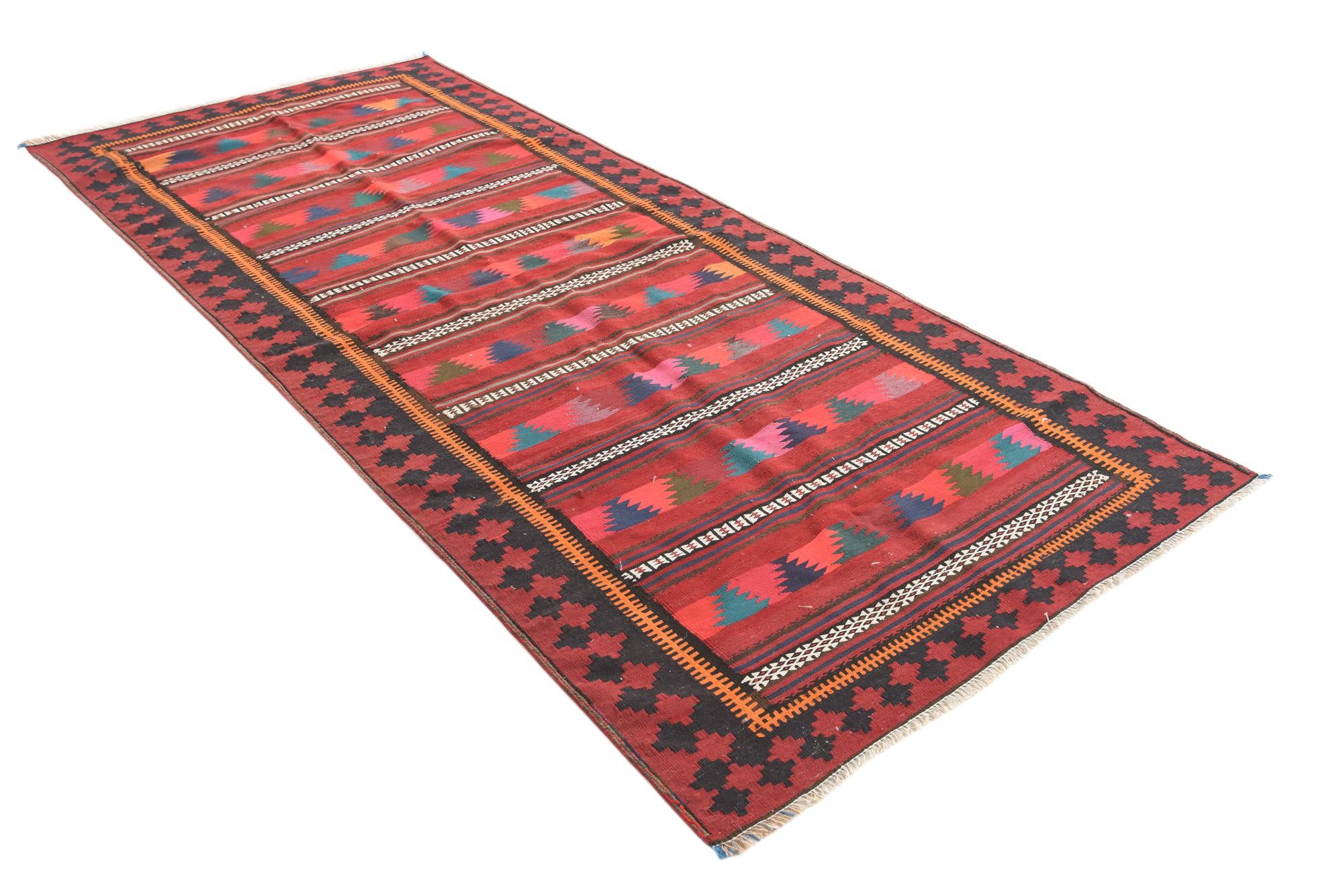 4' 4 x 10' 4 Hand Woven Kilim Fars Wool Runner Rug