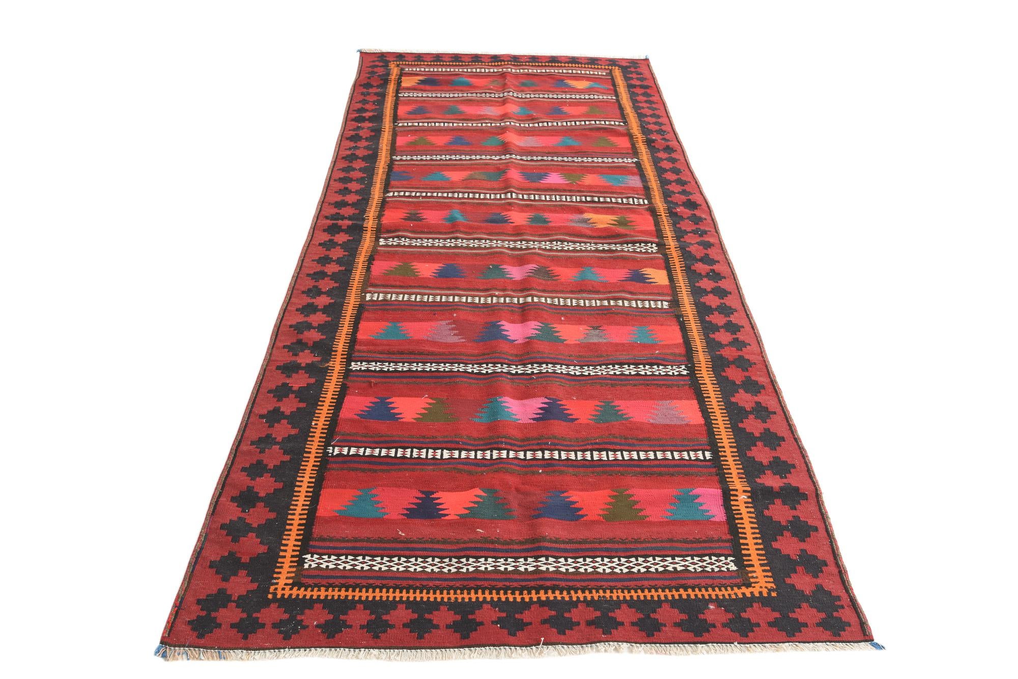 4' 4 x 10' 4 Hand Woven Kilim Fars Wool Runner Rug