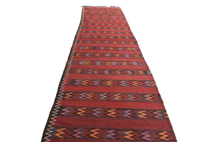 Detail image of 4' x 15' Hand Woven Kilim Fars Wool Runner Rug