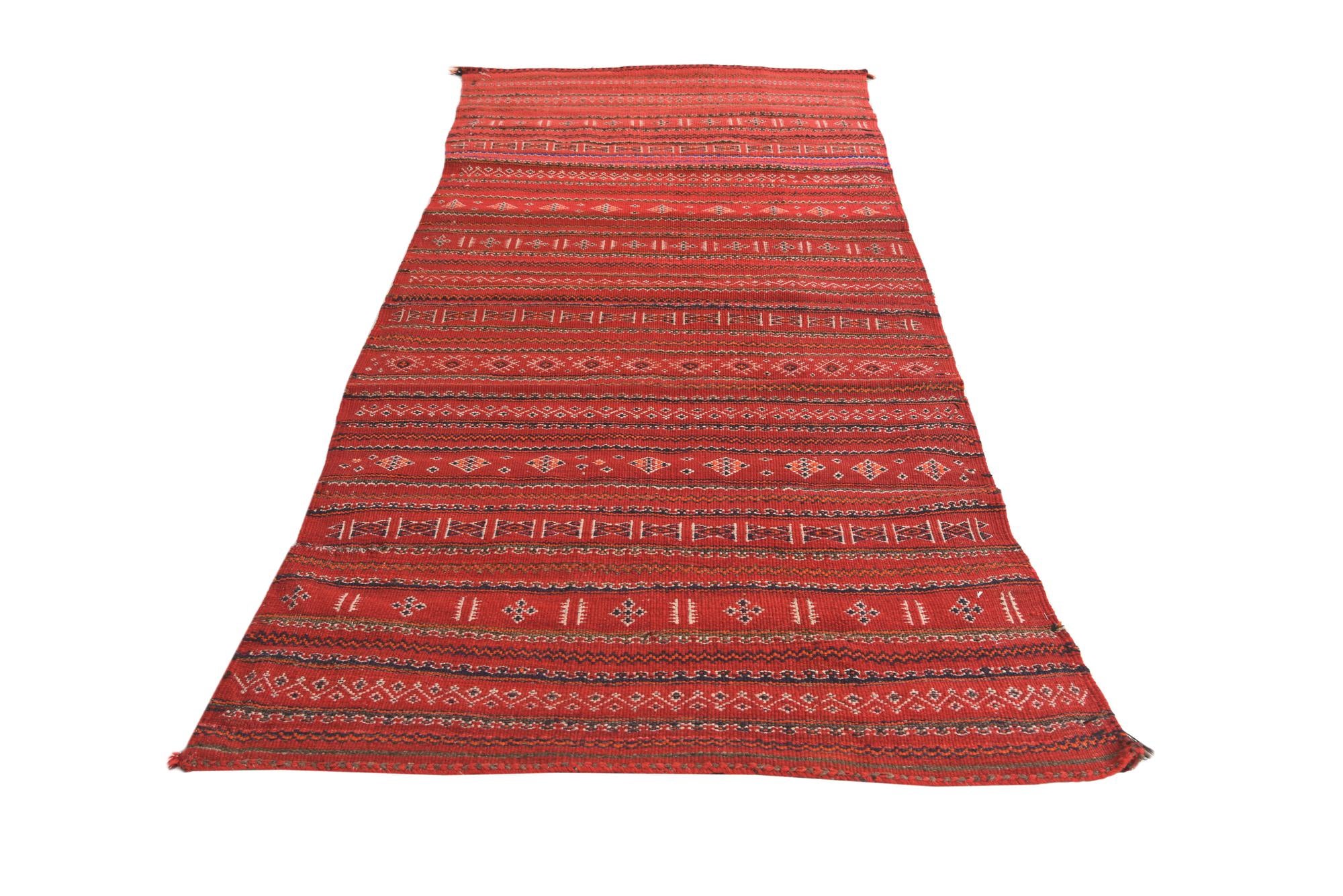 3' 3 x 7' 4 Hand Woven Kilim Fars Wool Runner Rug