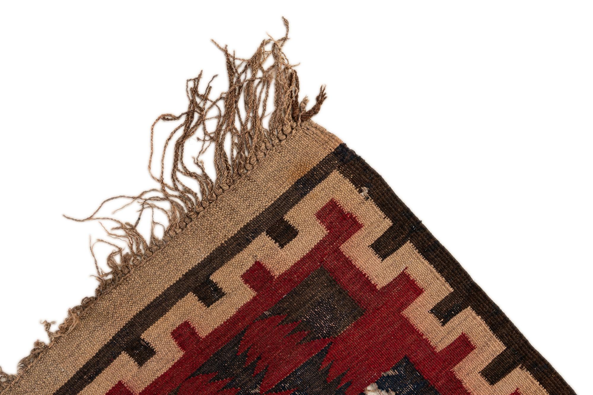 4' x 10' 3 Hand Woven Kilim Fars Wool Runner Rug