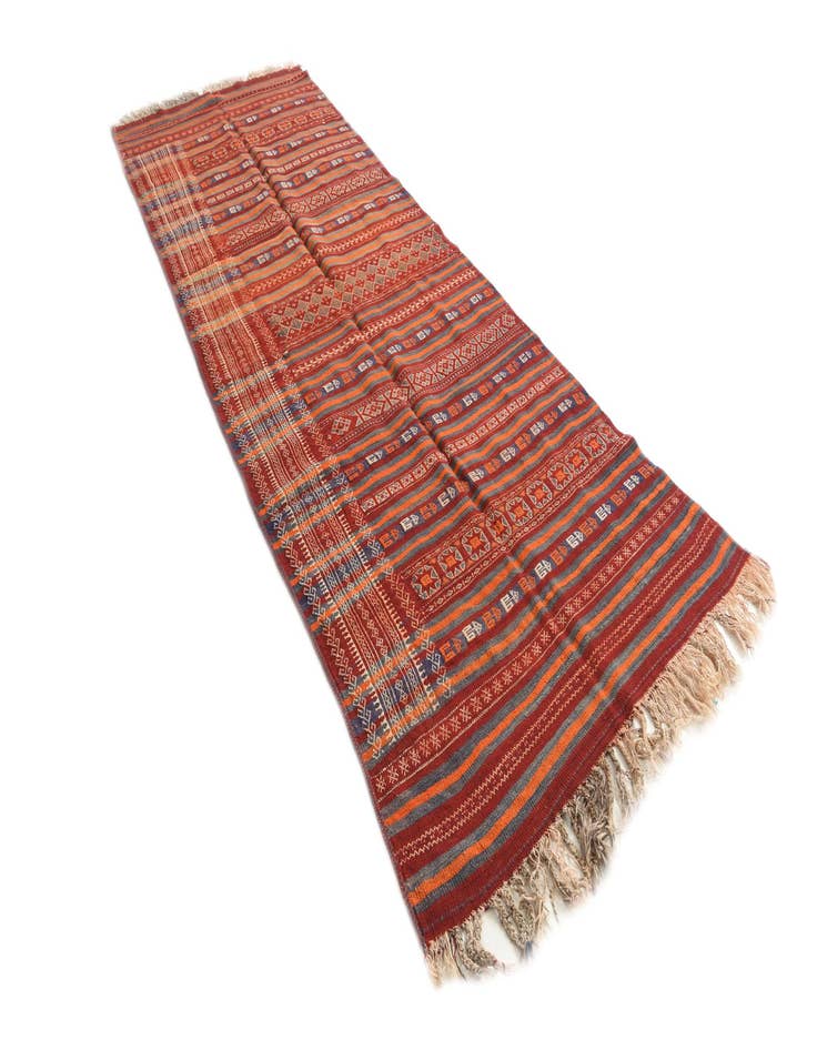 Detail image of 4' 4 x 11' 6 Hand Woven Kilim Fars Wool Runner Rug