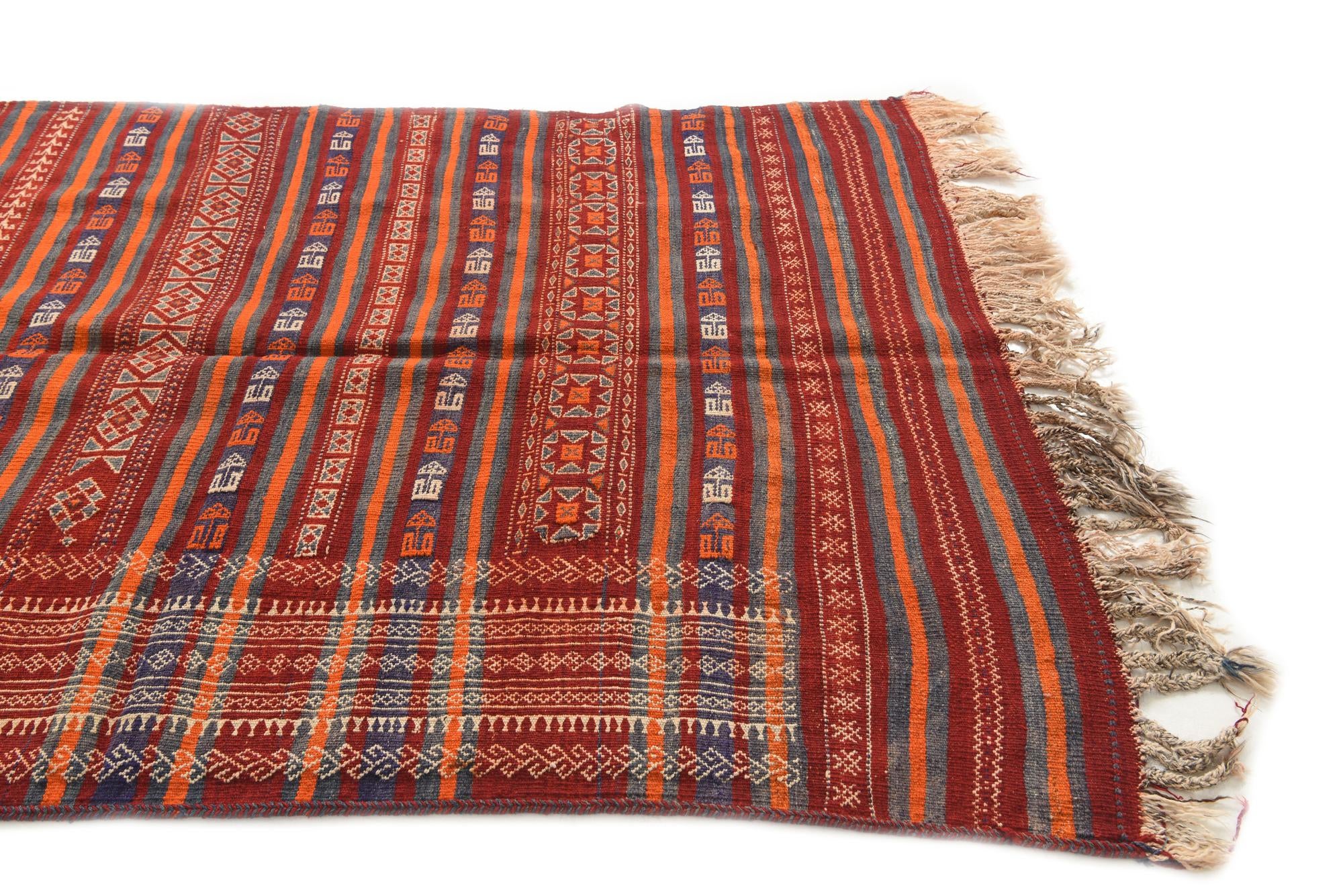 4' 4 x 11' 6 Hand Woven Kilim Fars Wool Runner Rug