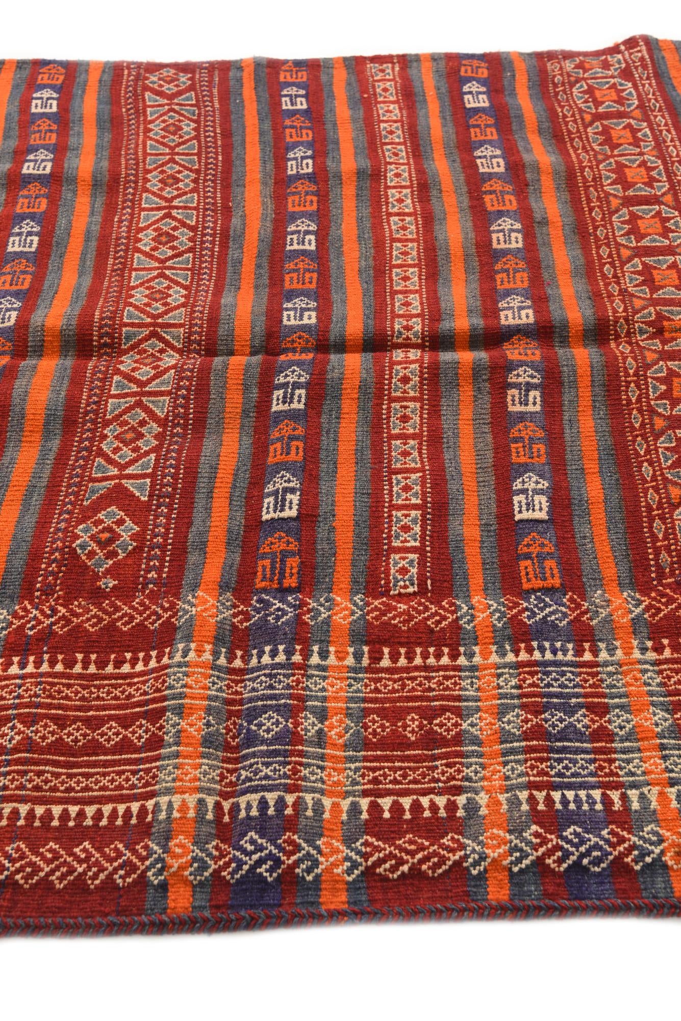 4' 4 x 11' 6 Hand Woven Kilim Fars Wool Runner Rug