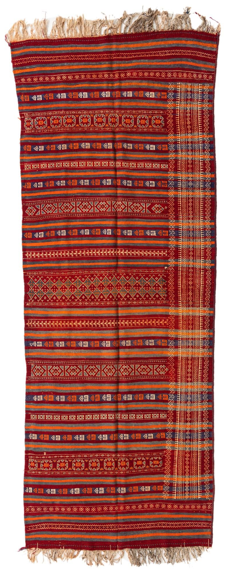 4' 4 x 11' 6 Hand Woven Kilim Fars Wool Runner Rug