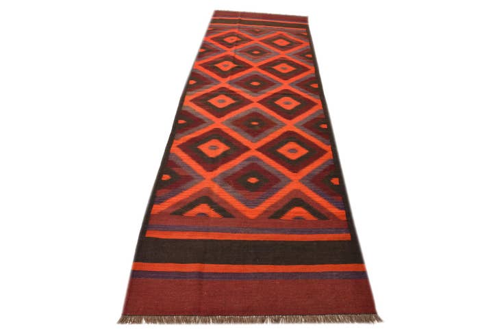 Detail image of 3' 10 x 12' Hand Woven Kilim Fars Wool Runner Rug