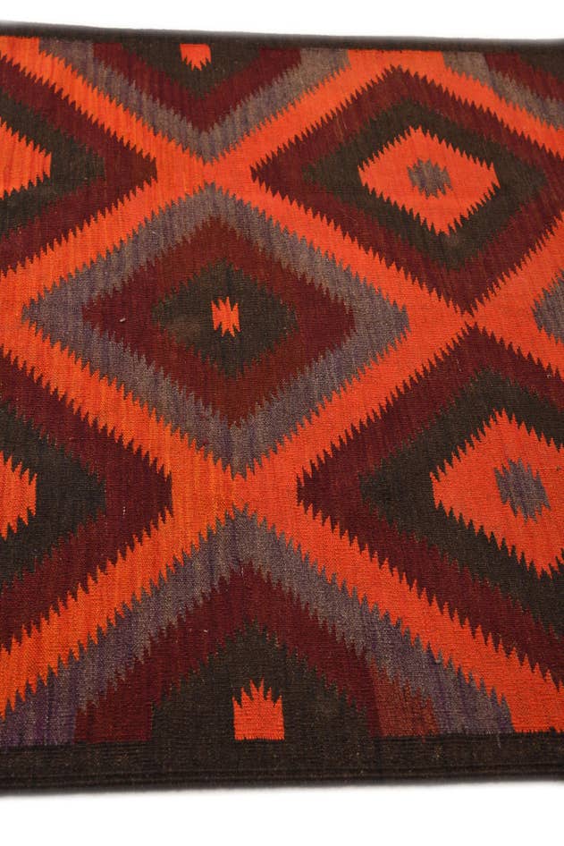 Detail image of 3' 10 x 12' Hand Woven Kilim Fars Wool Runner Rug