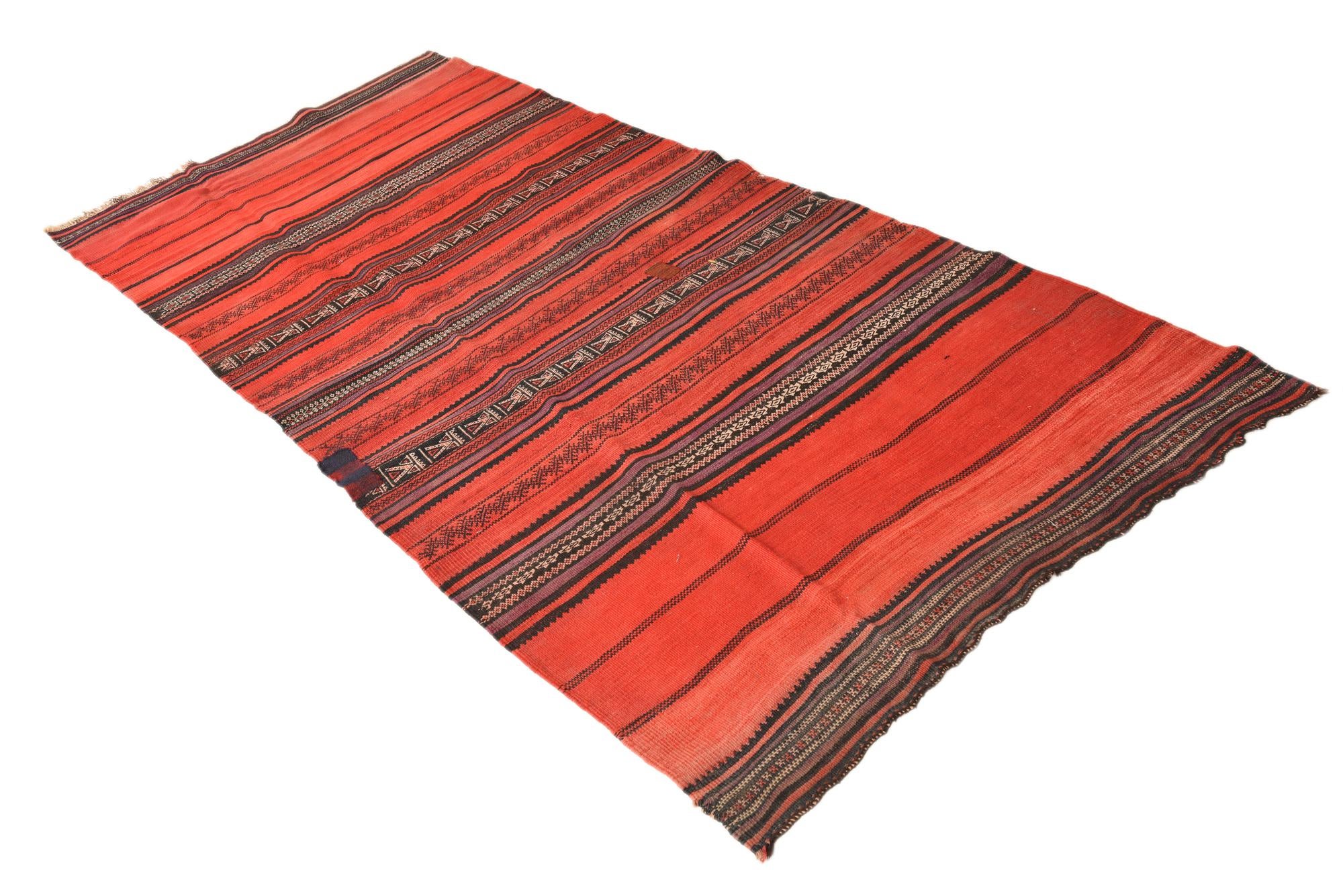 4' 1 x 9' 5 Hand Woven Kilim Fars Wool Runner Rug