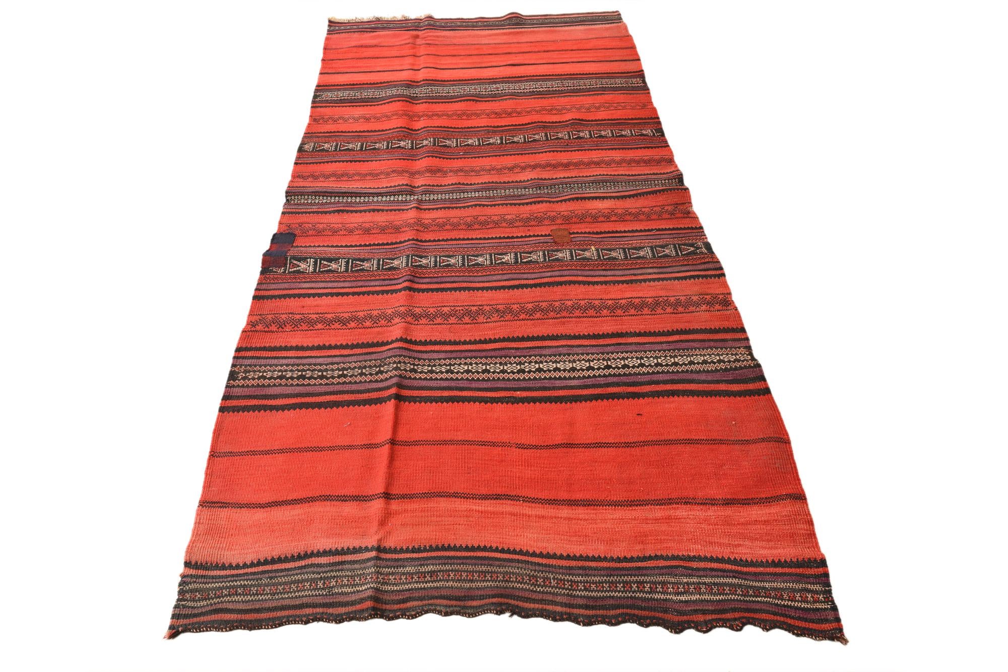 4' 1 x 9' 5 Hand Woven Kilim Fars Wool Runner Rug