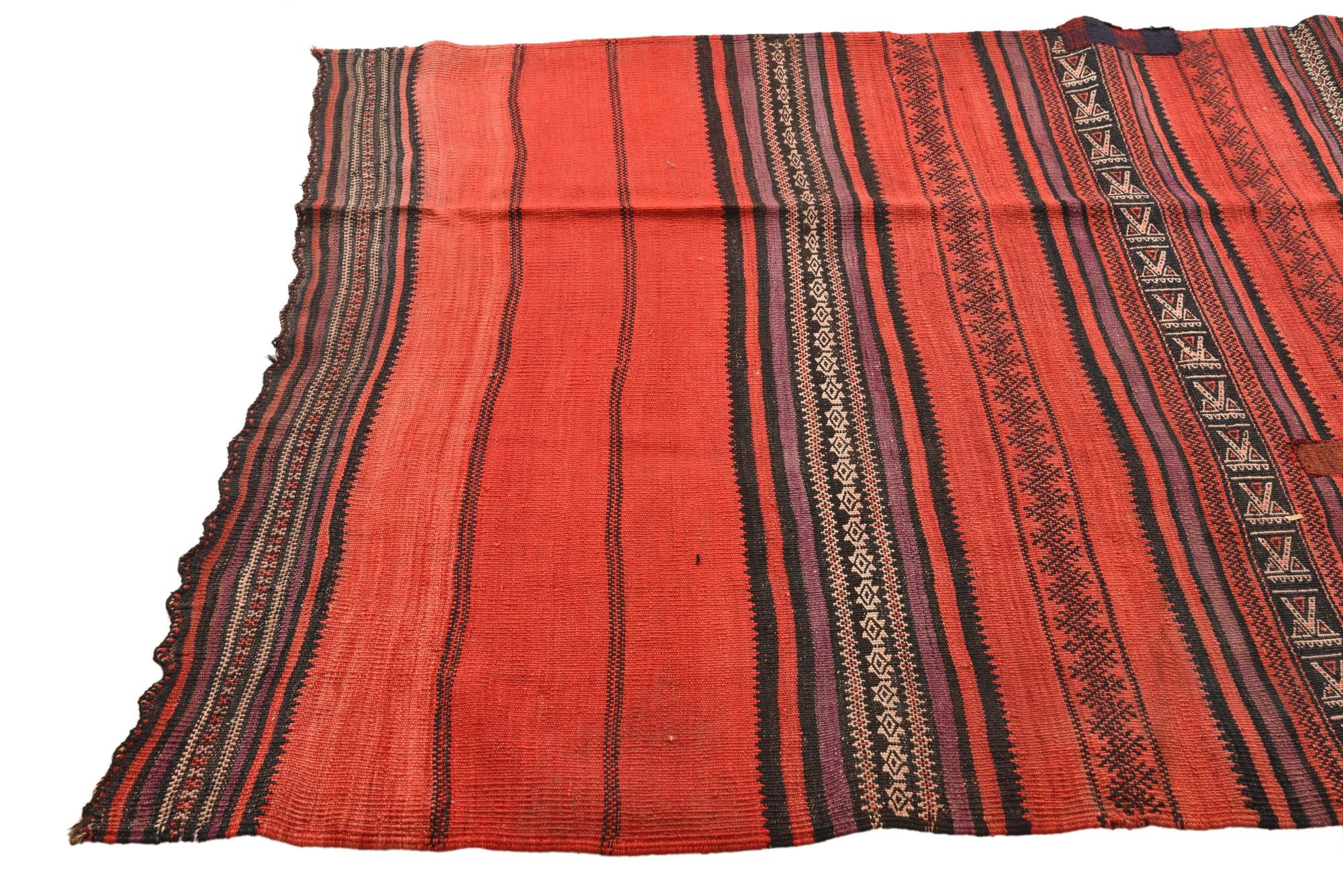 4' 1 x 9' 5 Hand Woven Kilim Fars Wool Runner Rug