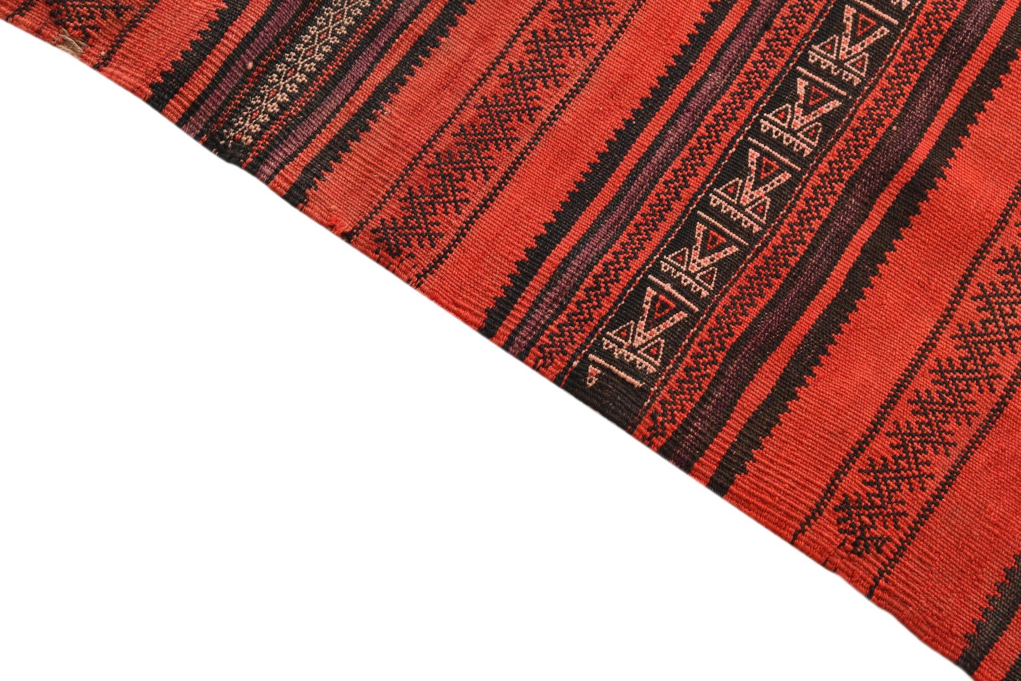 4' 1 x 9' 5 Hand Woven Kilim Fars Wool Runner Rug