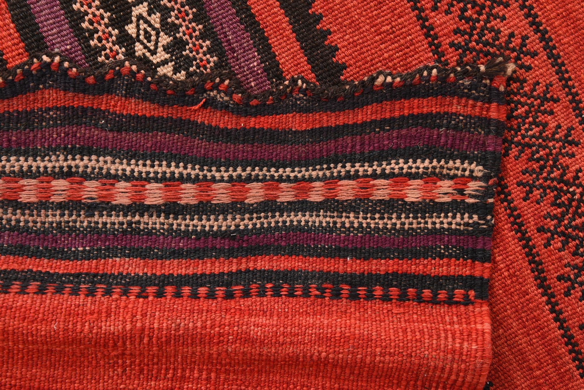 4' 1 x 9' 5 Hand Woven Kilim Fars Wool Runner Rug