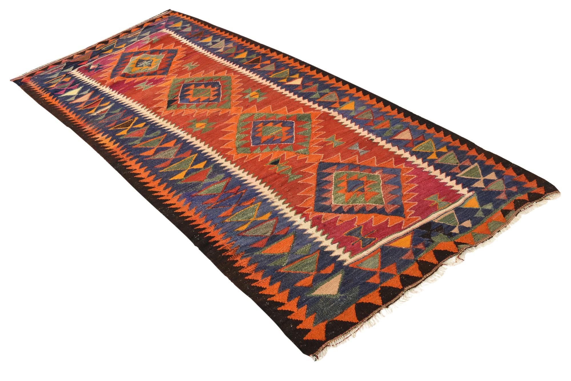 4' 3 x 9' 4 Hand Woven Kilim Fars Wool Runner Rug