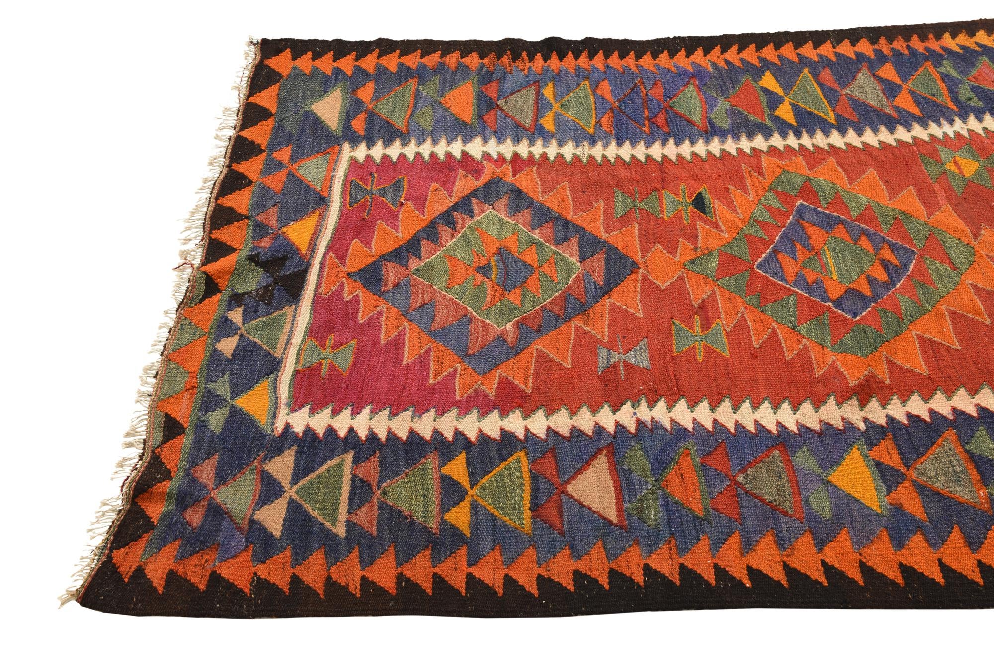 4' 3 x 9' 4 Hand Woven Kilim Fars Wool Runner Rug