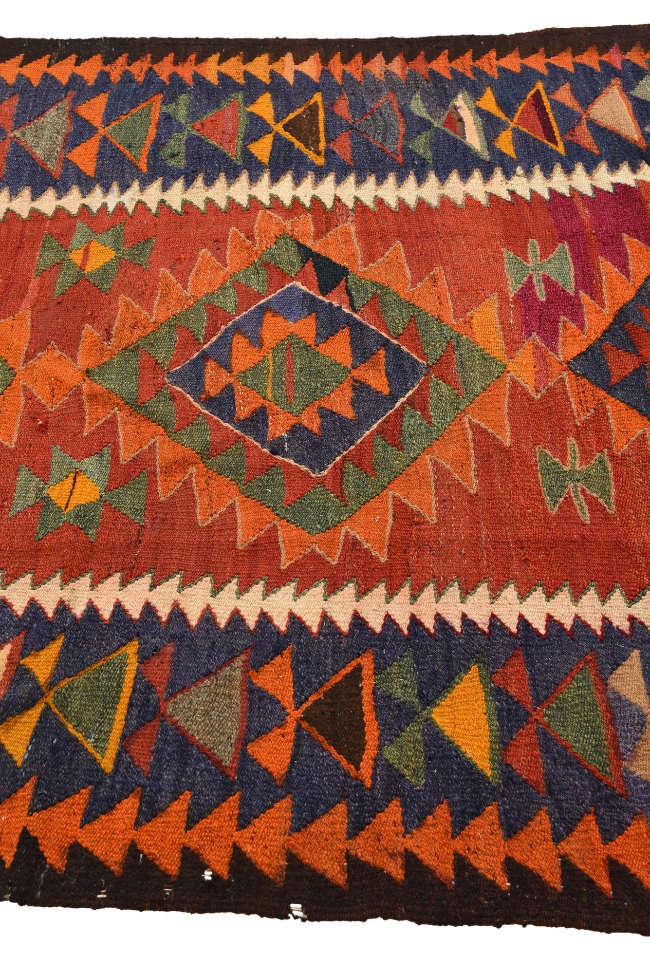 4' 3 x 9' 4 Hand Woven Kilim Fars Wool Runner Rug
