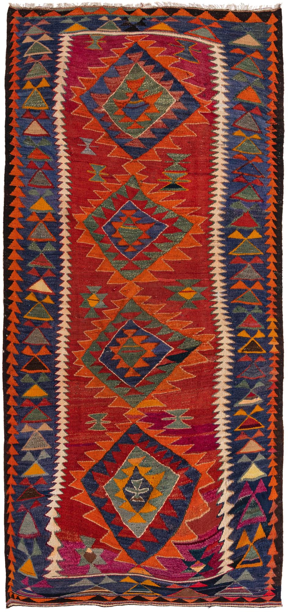 4' 3 x 9' 4 Hand Woven Kilim Fars Wool Runner Rug
