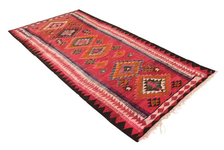 4' 1 x 9' 4 Hand Woven Kilim Fars Wool Runner Rug