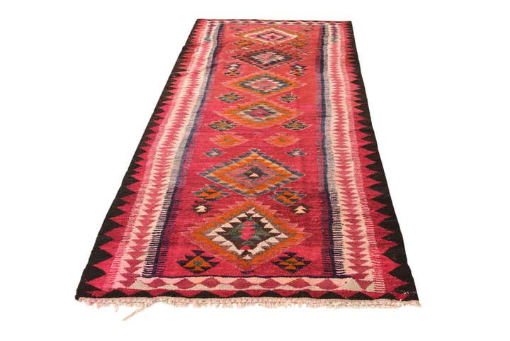 4' 1 x 9' 4 Hand Woven Kilim Fars Wool Runner Rug
