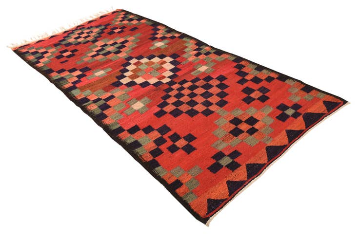 Detail image of 4' 1 x 7' 9 Hand Woven Kilim Fars Wool Runner Rug