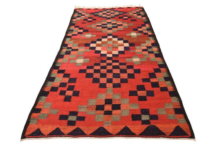 4' 1 x 7' 9 Hand Woven Kilim Fars Wool Runner Rug