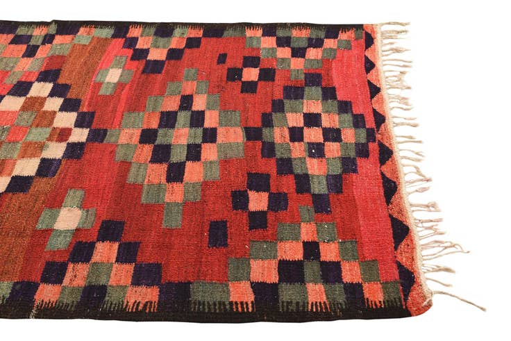 Detail image of 4' 1 x 7' 9 Hand Woven Kilim Fars Wool Runner Rug