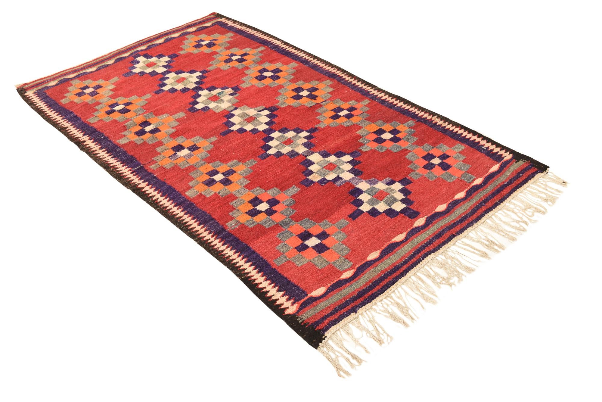 4' 2 x 7' 1 Hand Woven Kilim Fars Wool Runner Rug