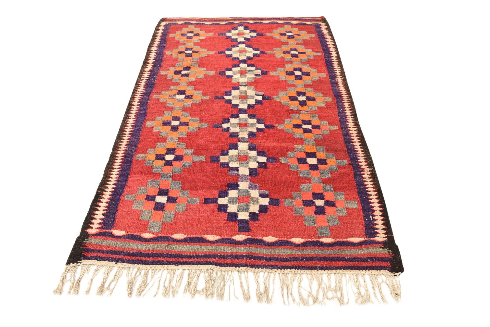 4' 2 x 7' 1 Hand Woven Kilim Fars Wool Runner Rug