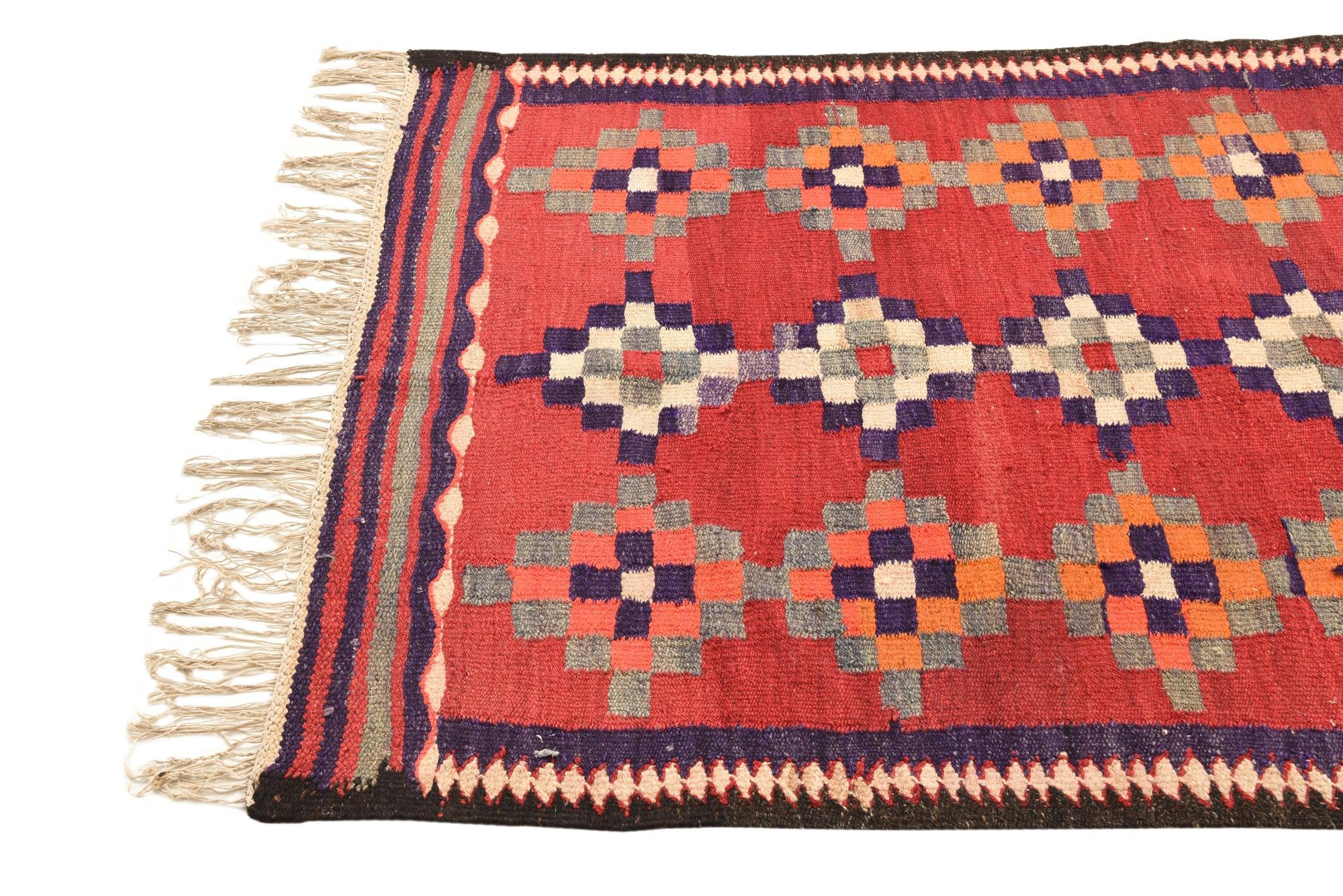 4' 2 x 7' 1 Hand Woven Kilim Fars Wool Runner Rug