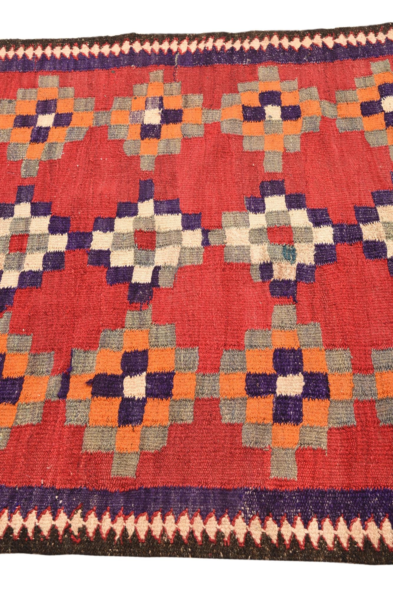 4' 2 x 7' 1 Hand Woven Kilim Fars Wool Runner Rug