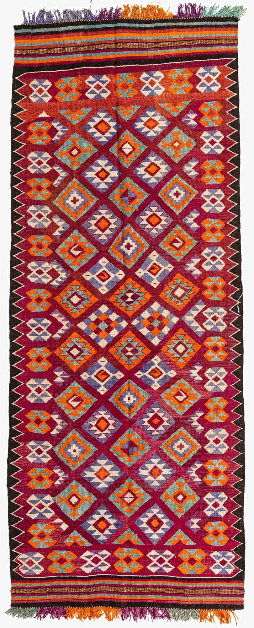 4' 5 x 11' 1  Hand Knotted Kilim Fars Persian Wool Runner Rug