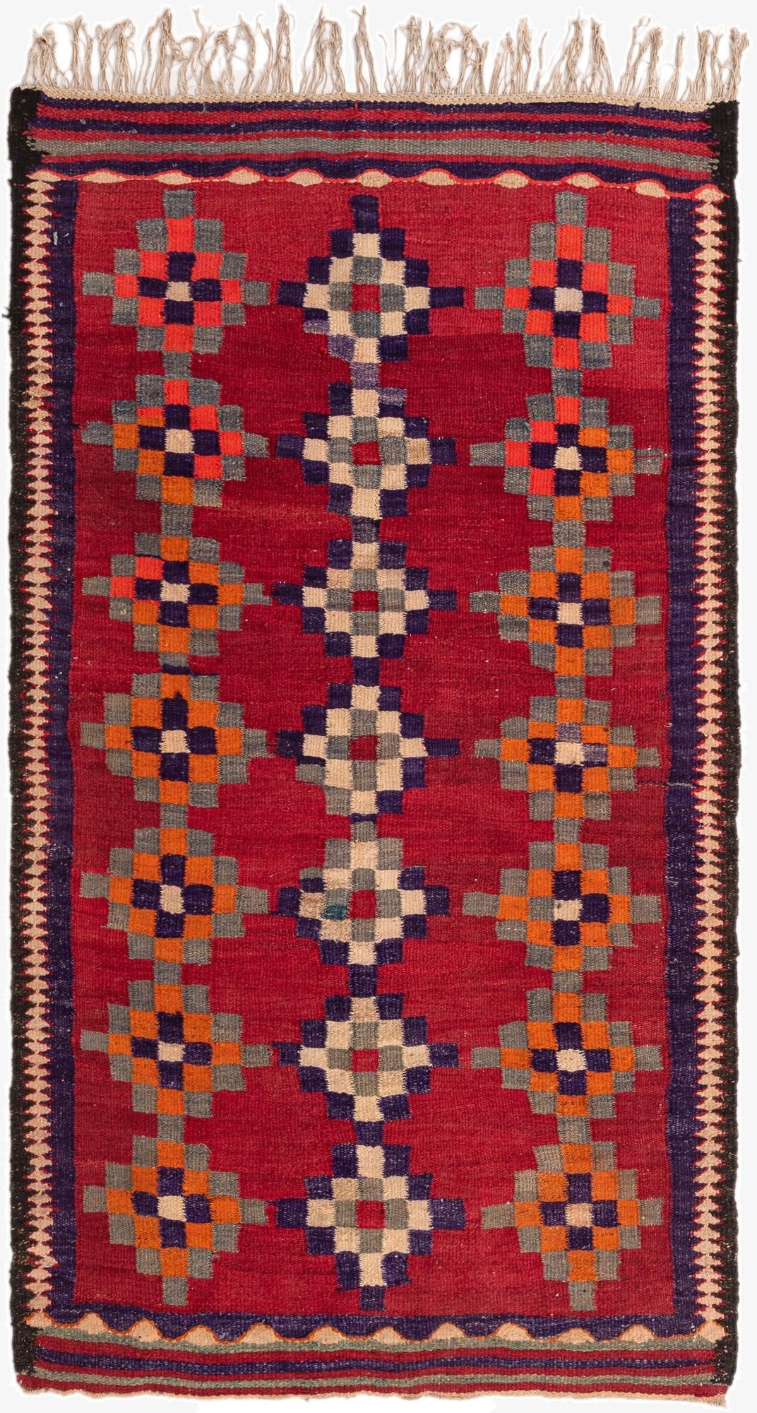 4' 2 x 7' 1  Hand Woven Kilim Fars Wool Runner Rug