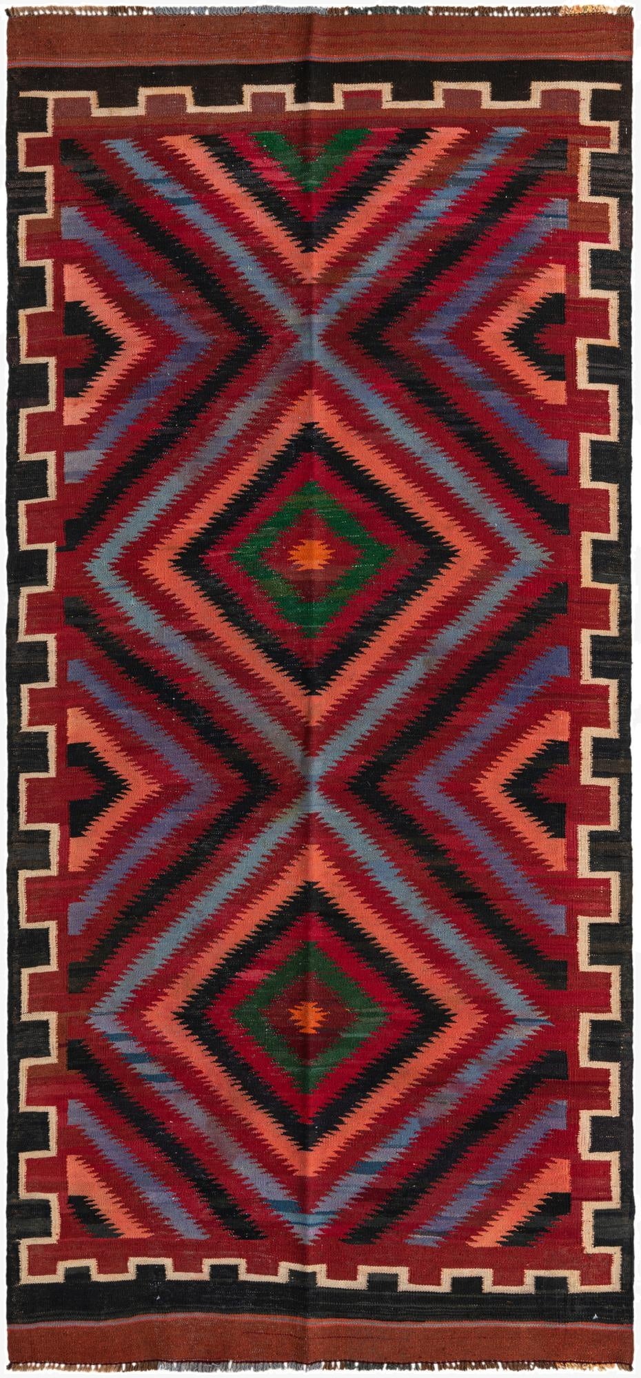 4' 1 x 9'  Hand Woven Kilim Fars Wool Runner Rug