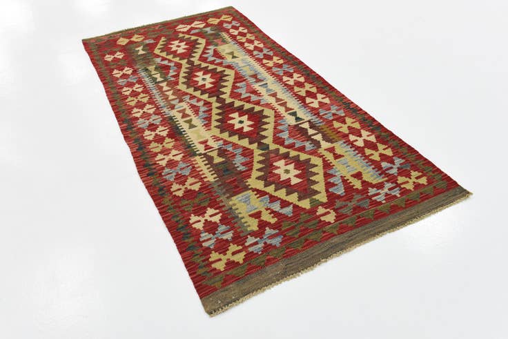 Detail image of 3' 4 x 6' 6 Hand Woven Kilim Maymana Wool Runner Rug