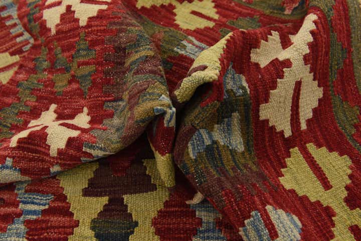 3' 4 x 6' 6 Hand Woven Kilim Maymana Wool Runner Rug
