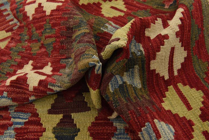 Detail image of 3' 4 x 6' 6 Hand Woven Kilim Maymana Wool Runner Rug