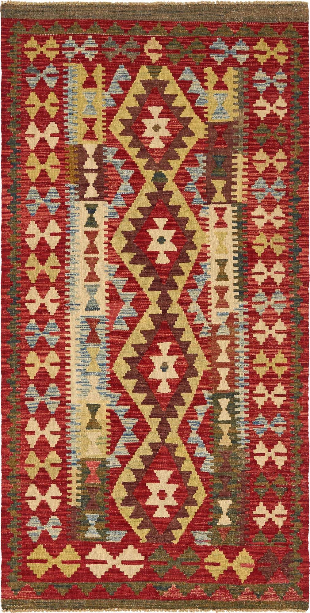 3' 4 x 6' 6 Hand Woven Kilim Maymana Wool Runner Rug