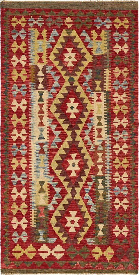 Detail image of 3' 4 x 6' 6 Hand Woven Kilim Maymana Wool Runner Rug