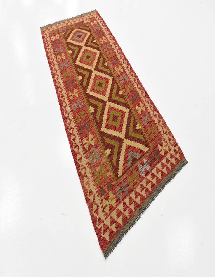 Detail image of 3' 3 x 6' 9 Hand Woven Kilim Maymana Wool Runner Rug