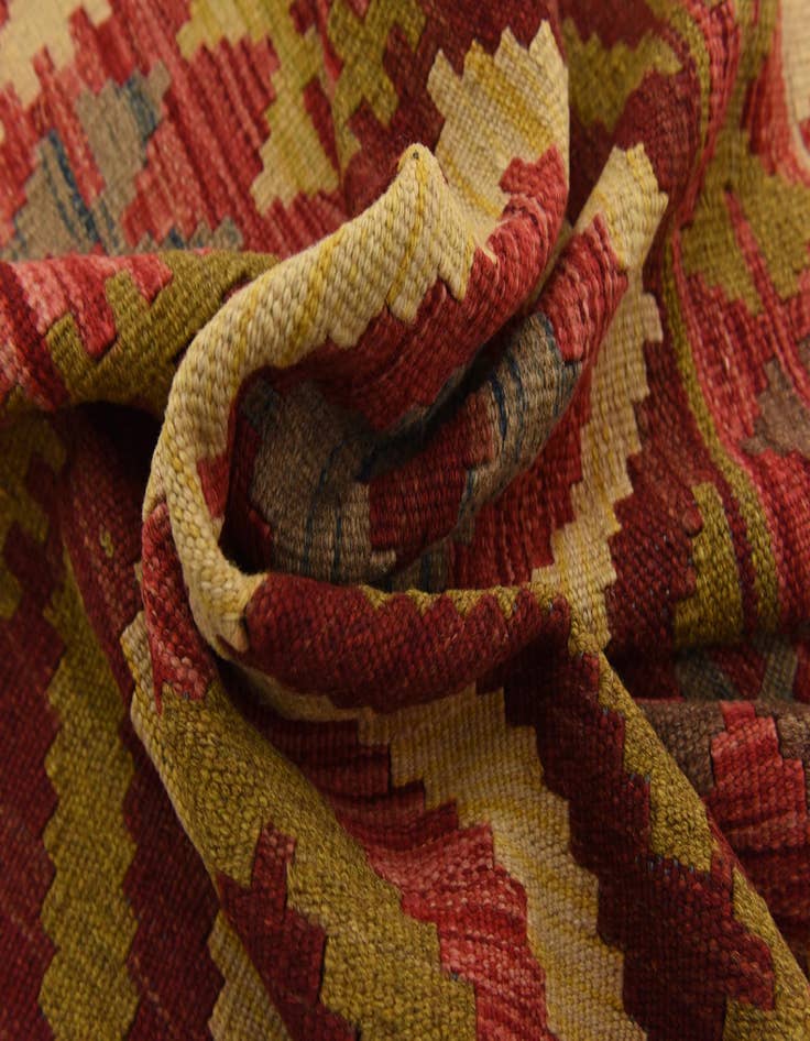 Detail image of 3' 3 x 6' 9 Hand Woven Kilim Maymana Wool Runner Rug