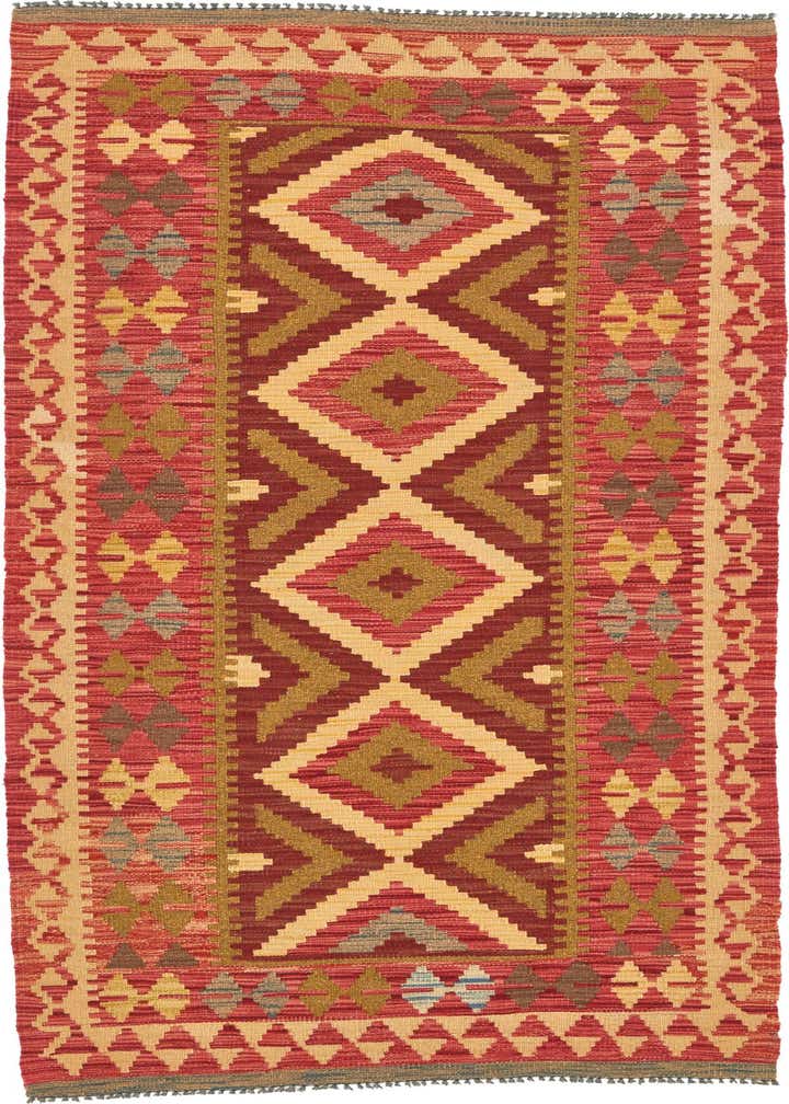 3' 3 x 6' 9 Hand Woven Kilim Maymana Wool Runner Rug